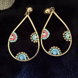 Park Lane Gold Teardrop Earrings with Pink & Turquoise Beads